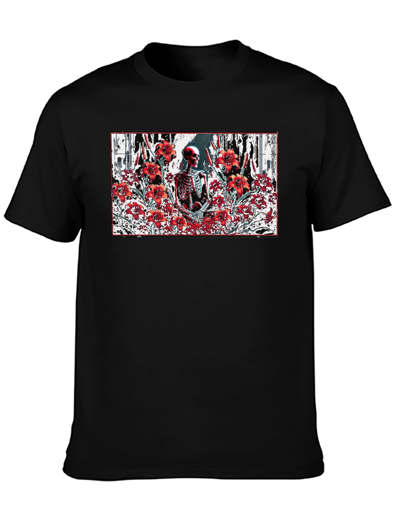 Skeleton in Floral T-Shirt - Gothic Style