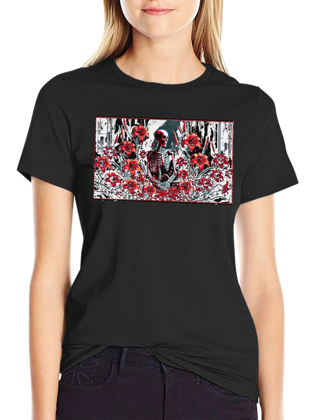 Skeleton in Floral T-Shirt - Gothic Style