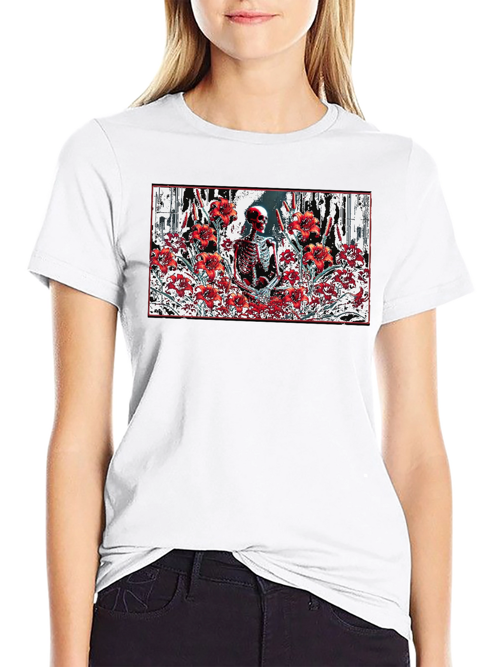 Skeleton in Floral T-Shirt - Gothic Style