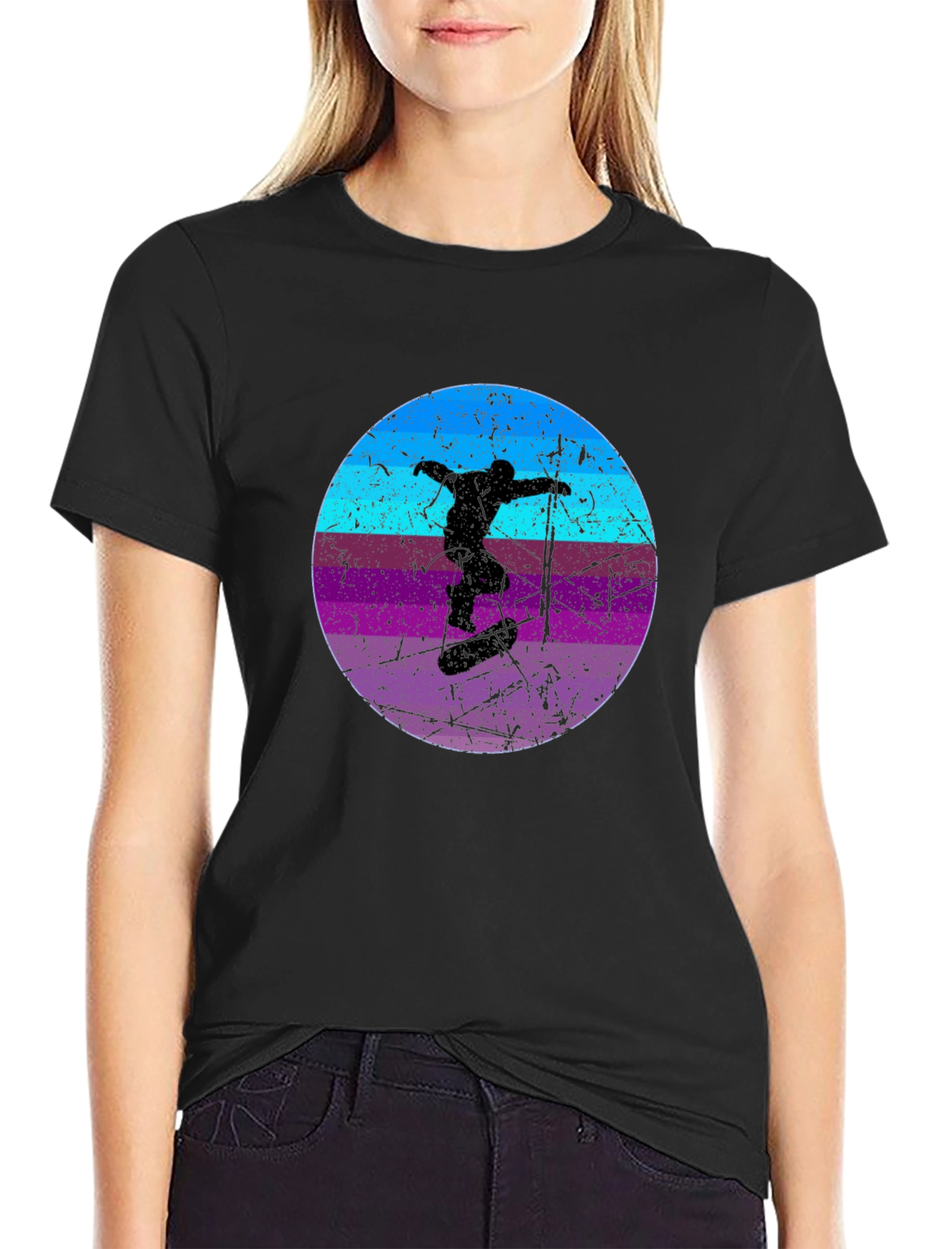 Retro Skateboarder Graphic Tee - Cool Black T-Shirt