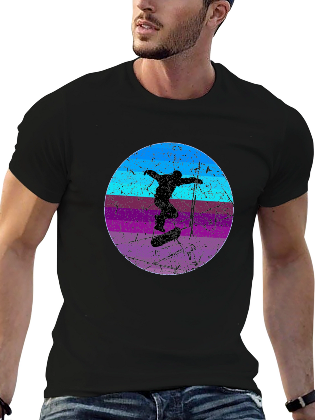 Retro Skateboarder Graphic Tee - Cool Black T-Shirt