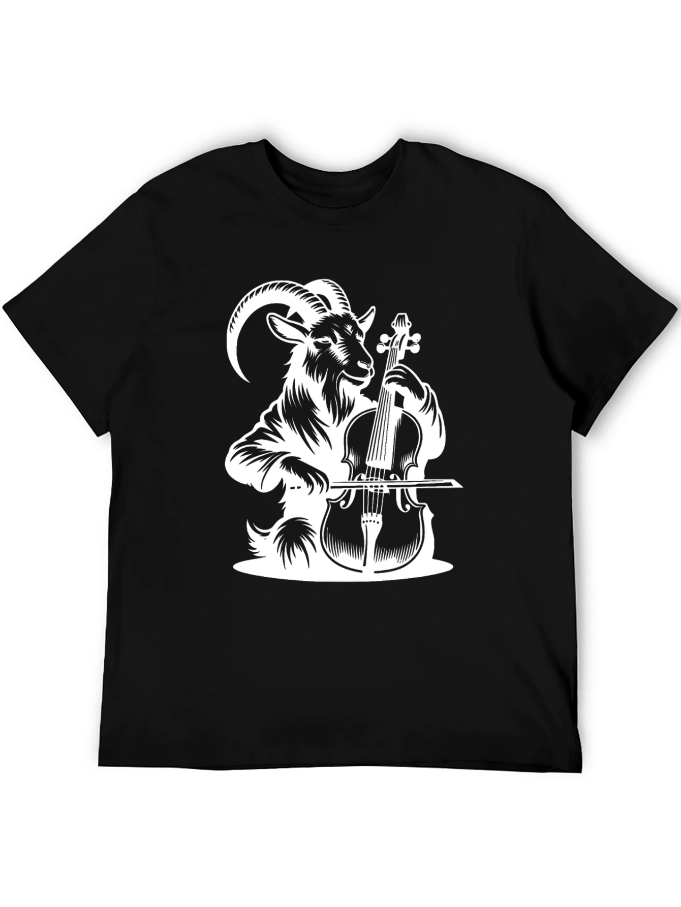 Goat Playing Cello Black T-Shirt