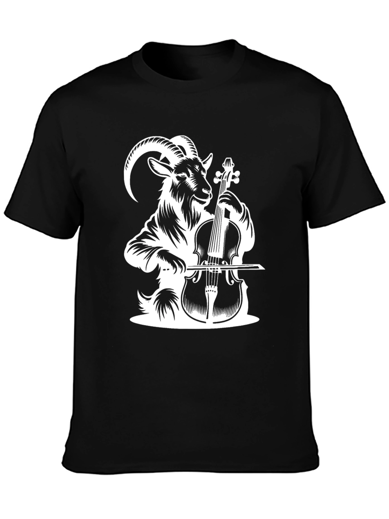 Goat Playing Cello Black T-Shirt
