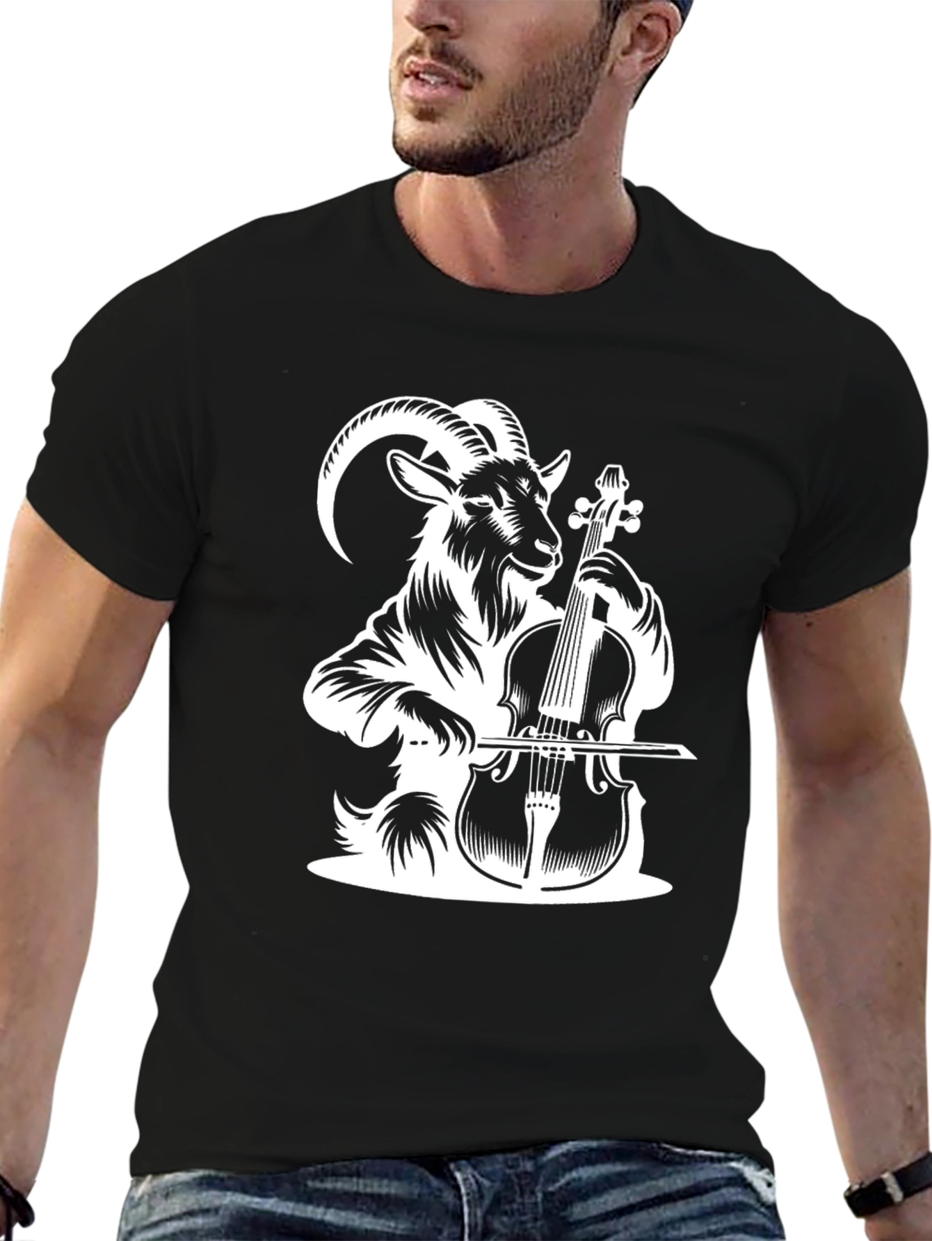 Goat Playing Cello Black T-Shirt
