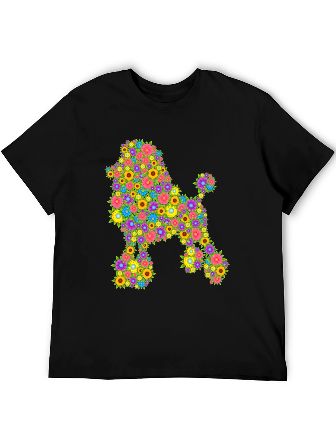 Floral Poodle Graphic Tee - Black Cotton Blend