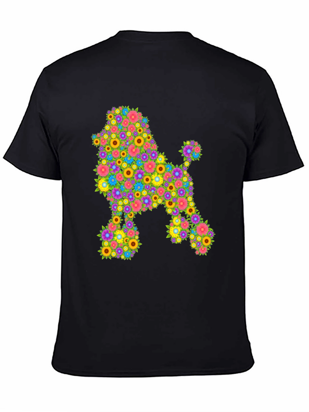 Floral Poodle Graphic Tee - Black Cotton Blend
