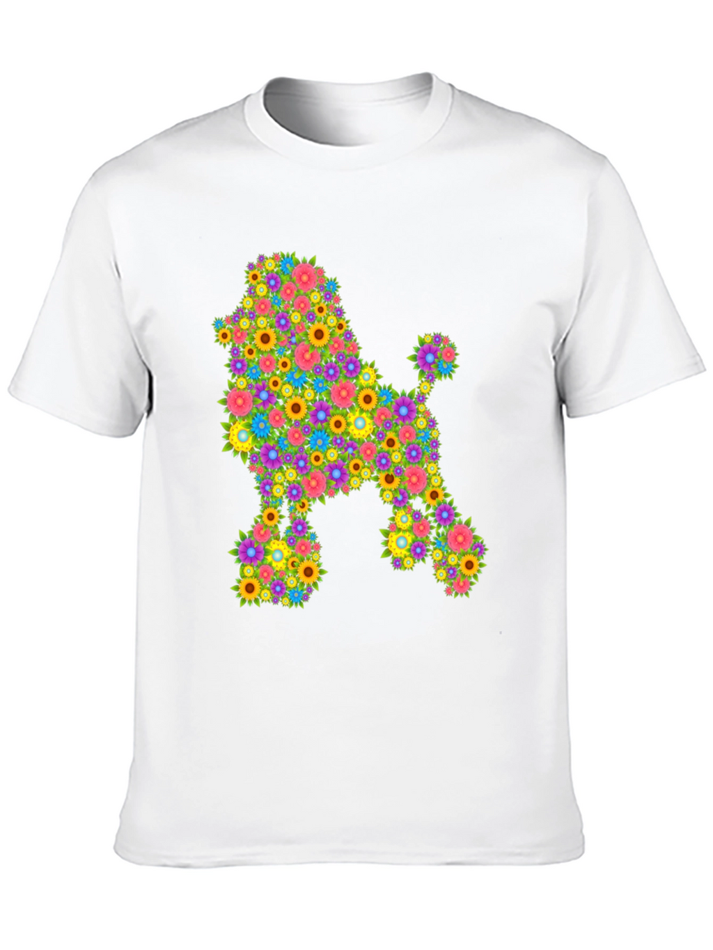 Floral Poodle Graphic Tee - Black Cotton Blend