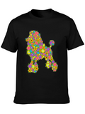 Floral Poodle Graphic Tee - Black Cotton Blend