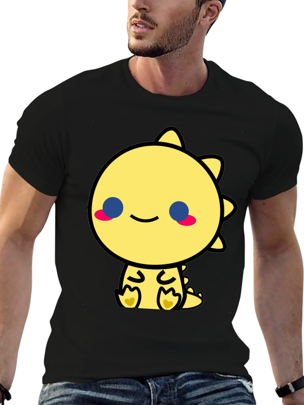 Cute Kawaii Dinosaur Graphic Tee - Black