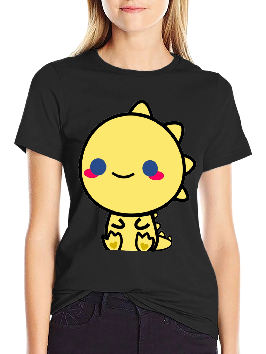 Cute Kawaii Dinosaur Graphic Tee - Black