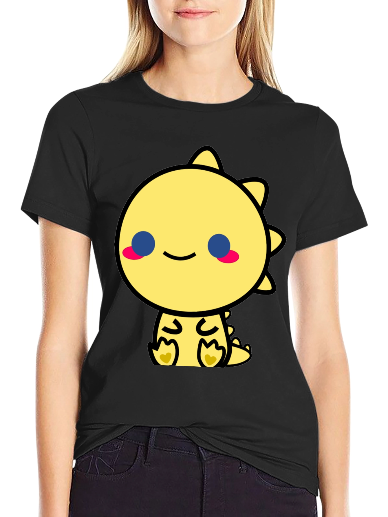 Cute Kawaii Dinosaur Graphic Tee - Black