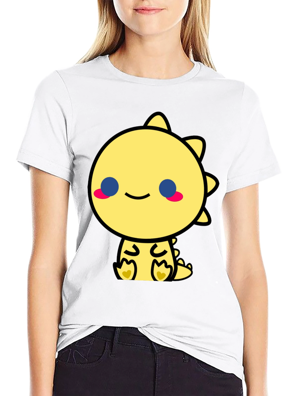 Cute Kawaii Dinosaur Graphic Tee - Black