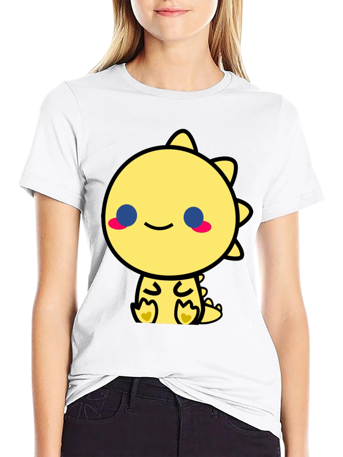 Cute Kawaii Dinosaur Graphic Tee - Black
