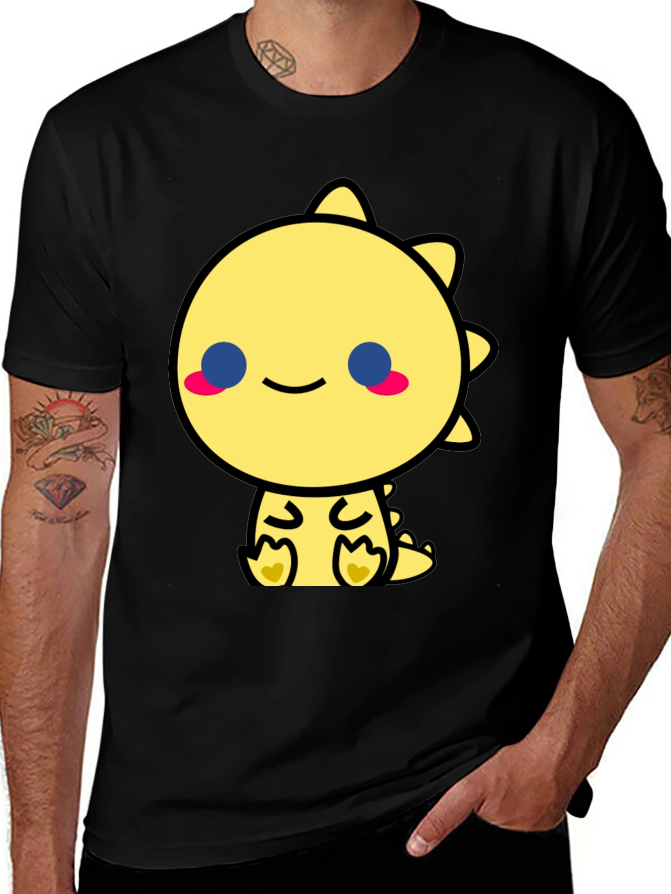 Cute Kawaii Dinosaur Graphic Tee - Black