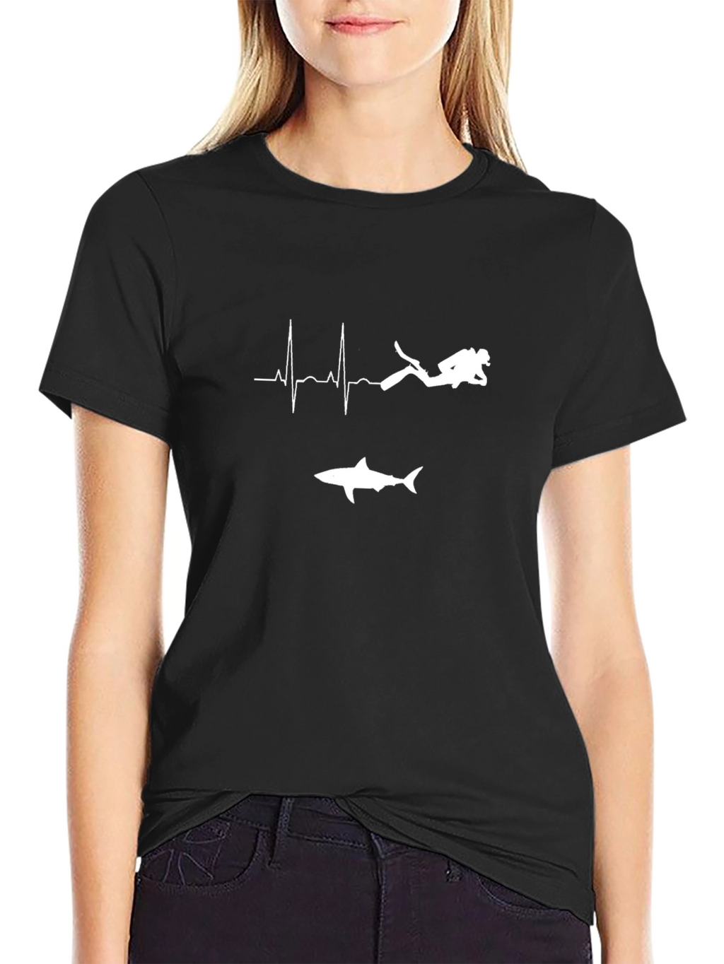 Diver Heartbeat Shark Graphic T-Shirt
