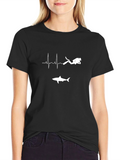 Diver Heartbeat Shark Graphic T-Shirt