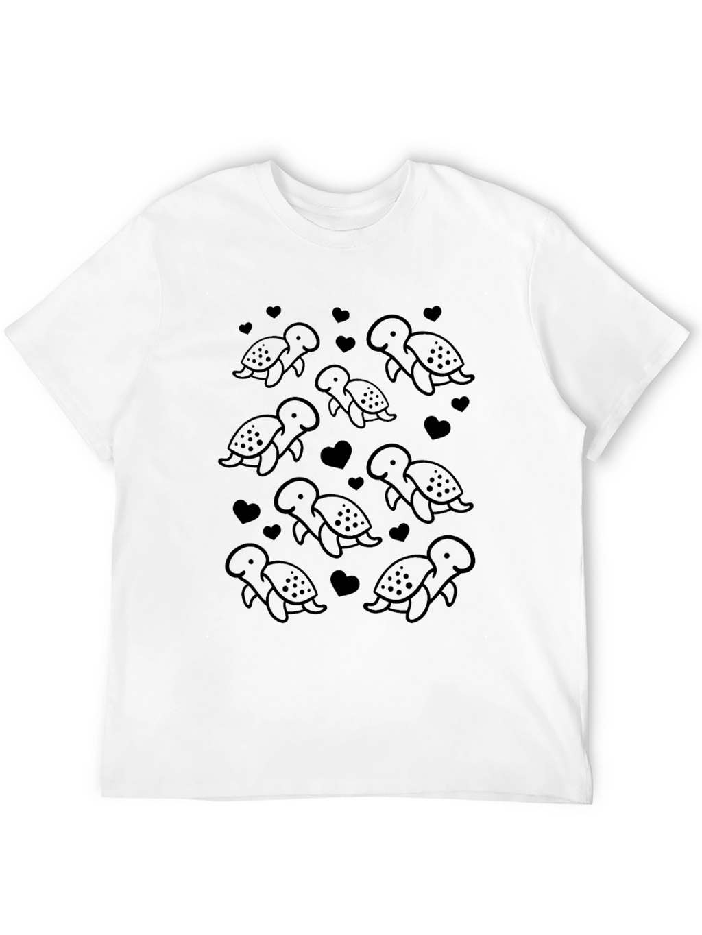 Cute Turtle Pattern Black T-Shirt