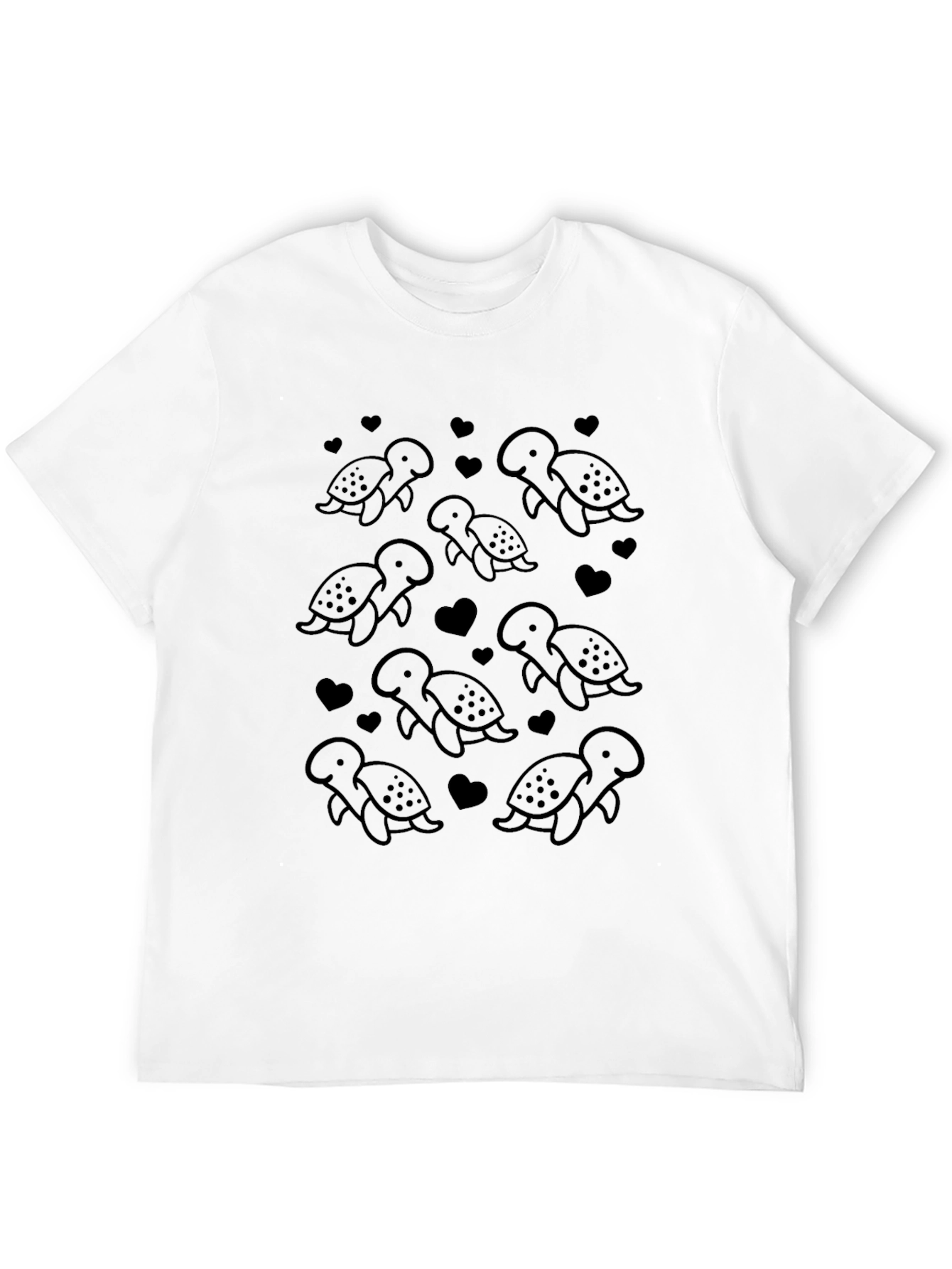 Cute Turtle Pattern Black T-Shirt