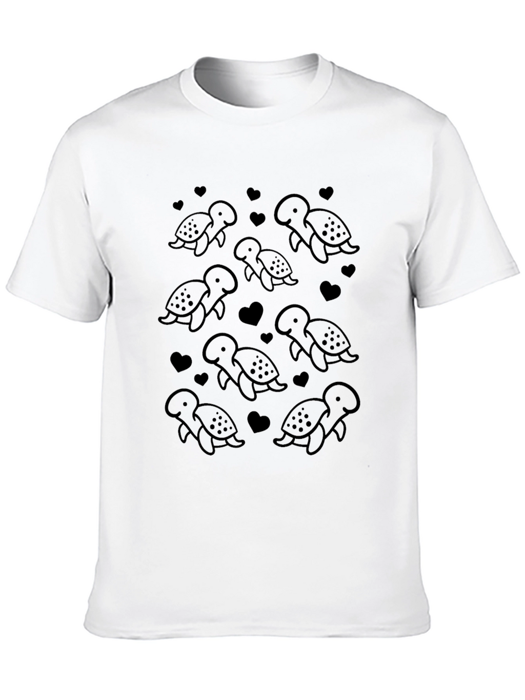 Cute Turtle Pattern Black T-Shirt