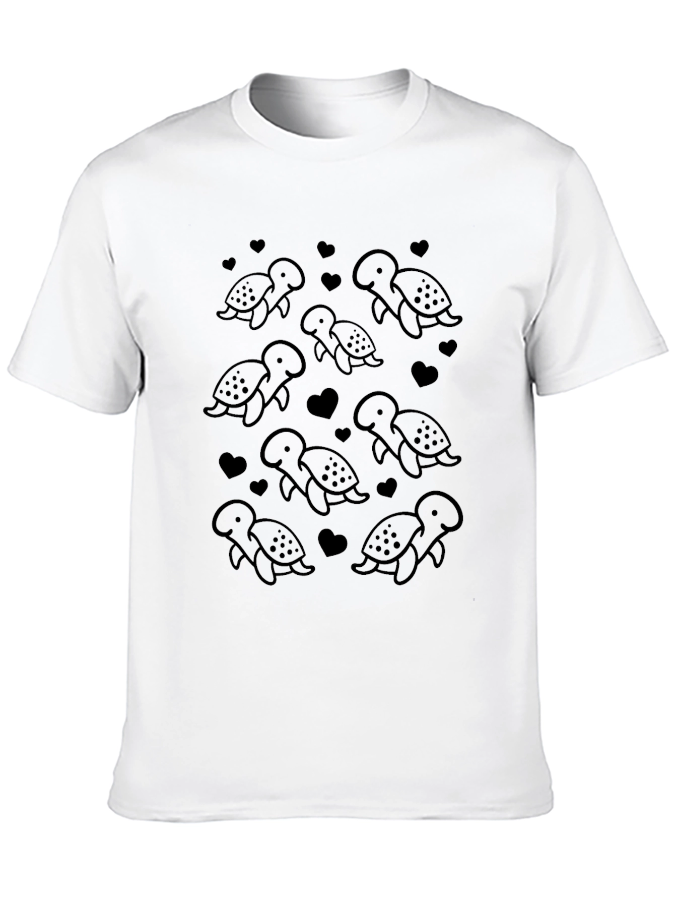 Cute Turtle Pattern Black T-Shirt