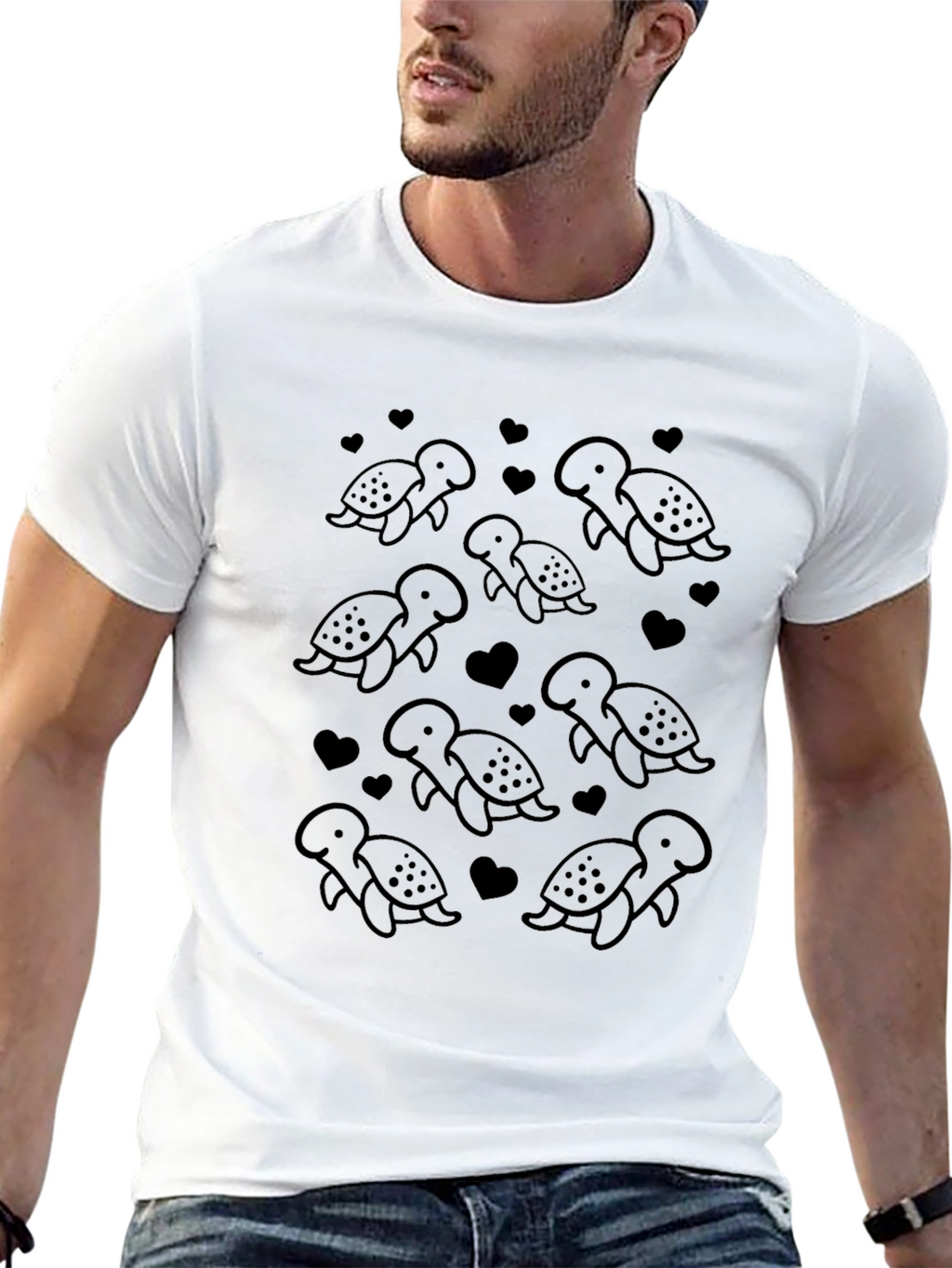 Cute Turtle Pattern Black T-Shirt