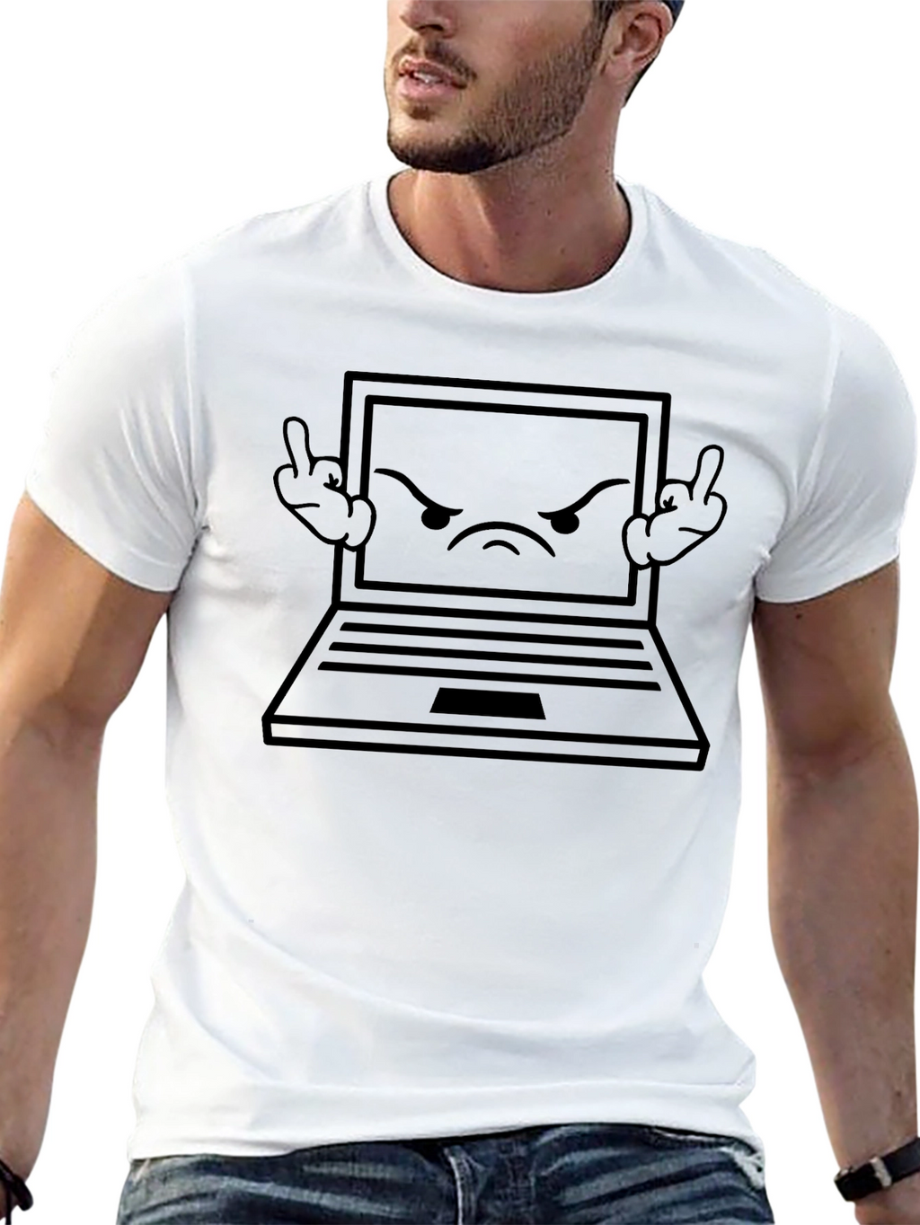 Angry Laptop Graphic Tee - Black
