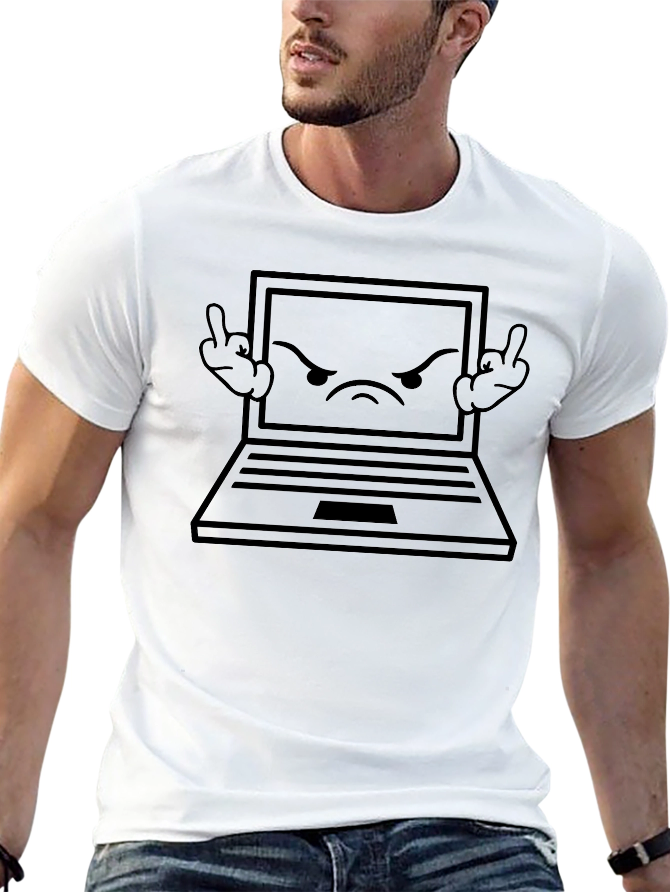 Angry Laptop Graphic Tee - Black