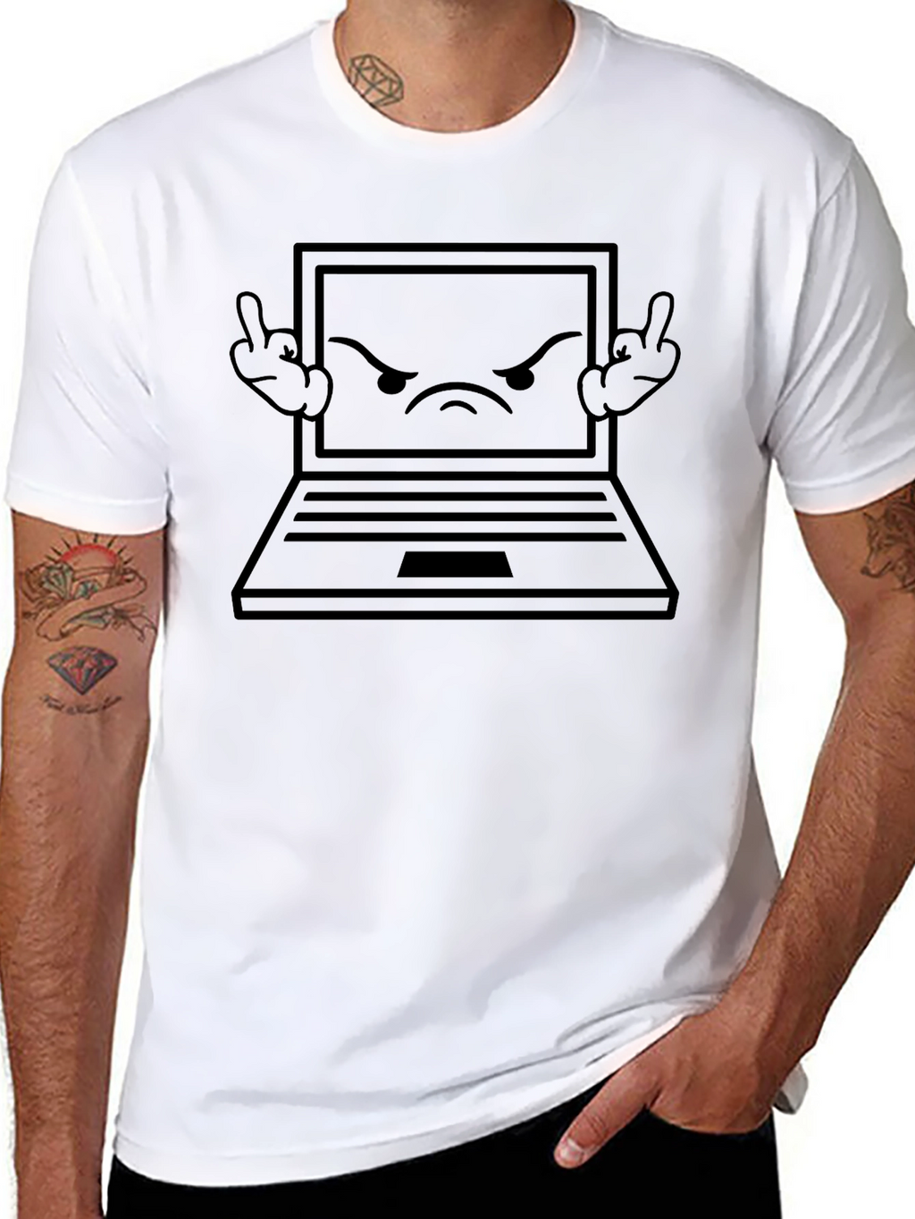 Angry Laptop Graphic Tee - Black