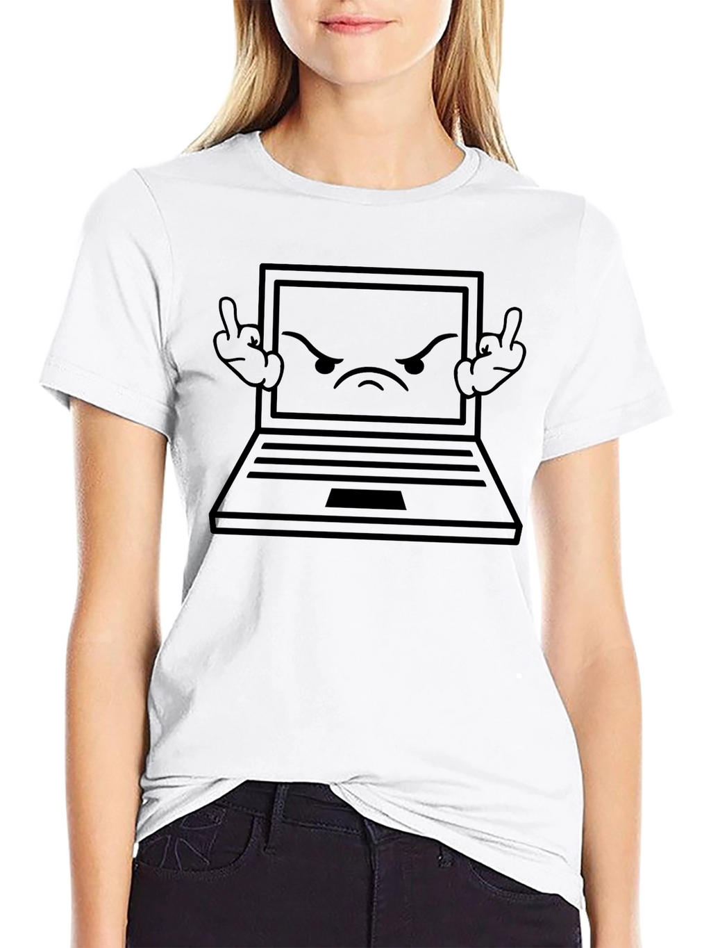 Angry Laptop Graphic Tee - Black