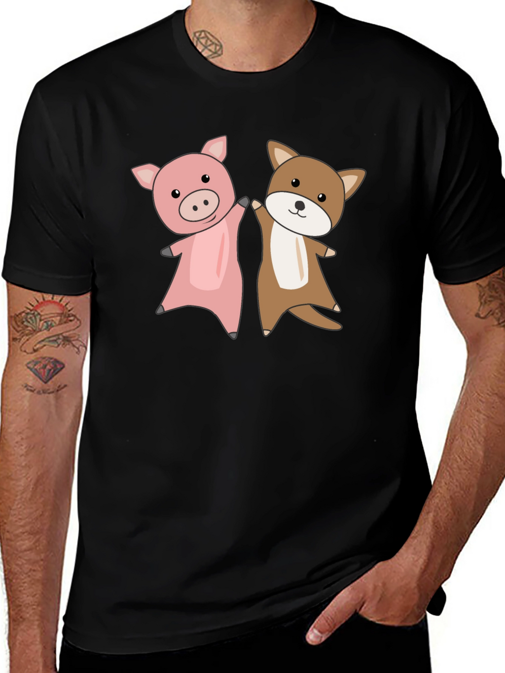 Pig and Dog Cartoon T-Shirt