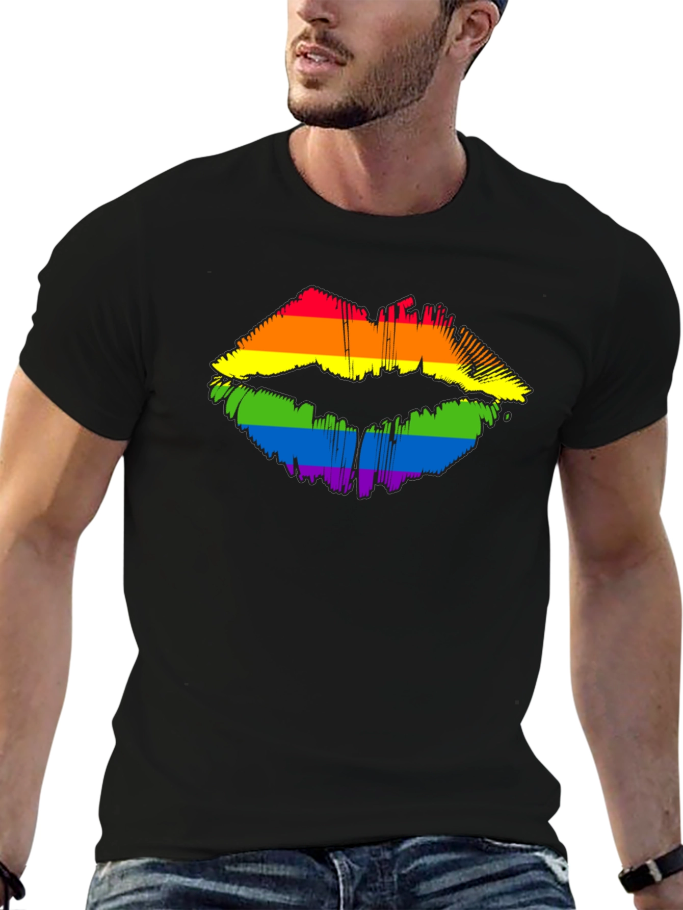 Pride Lips Graphic Tee - Black Cotton LGBT Shirt