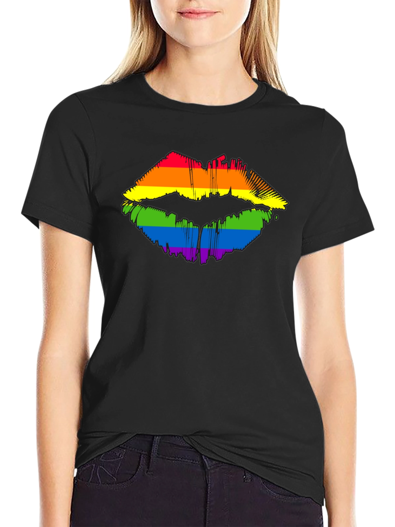 Pride Lips Graphic Tee - Black Cotton LGBT Shirt