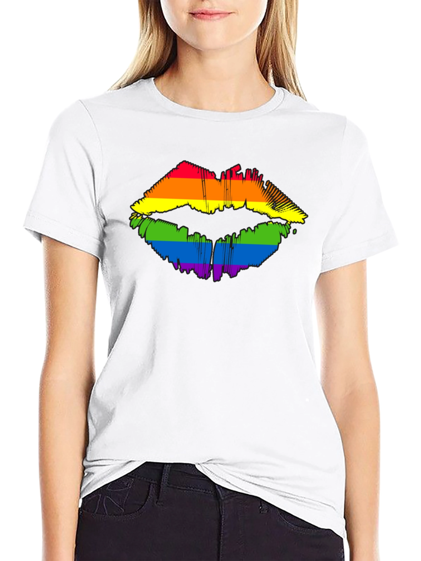 Pride Lips Graphic Tee - Black Cotton LGBT Shirt