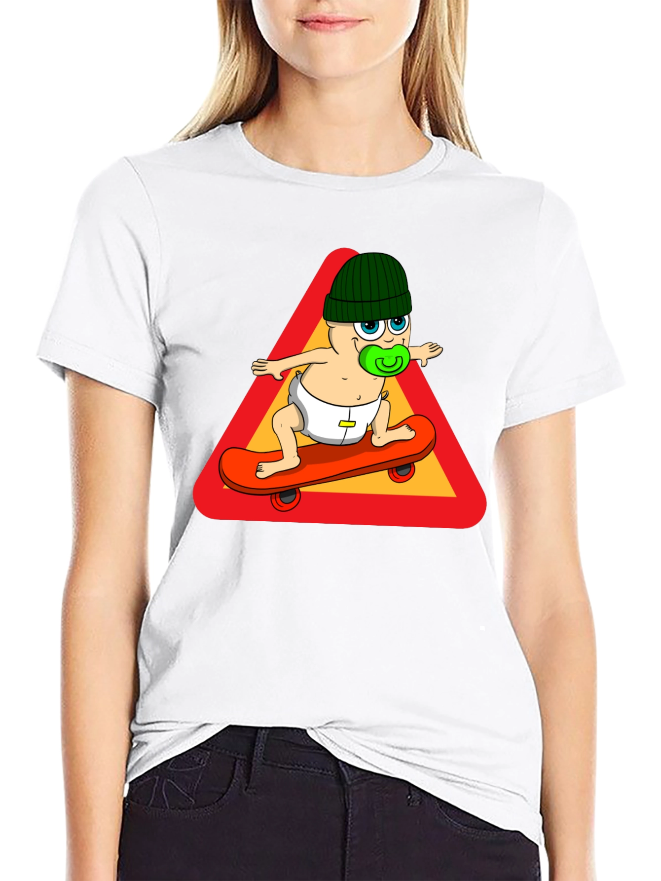 Baby on Skateboard T-Shirt - Black Cotton Tee
