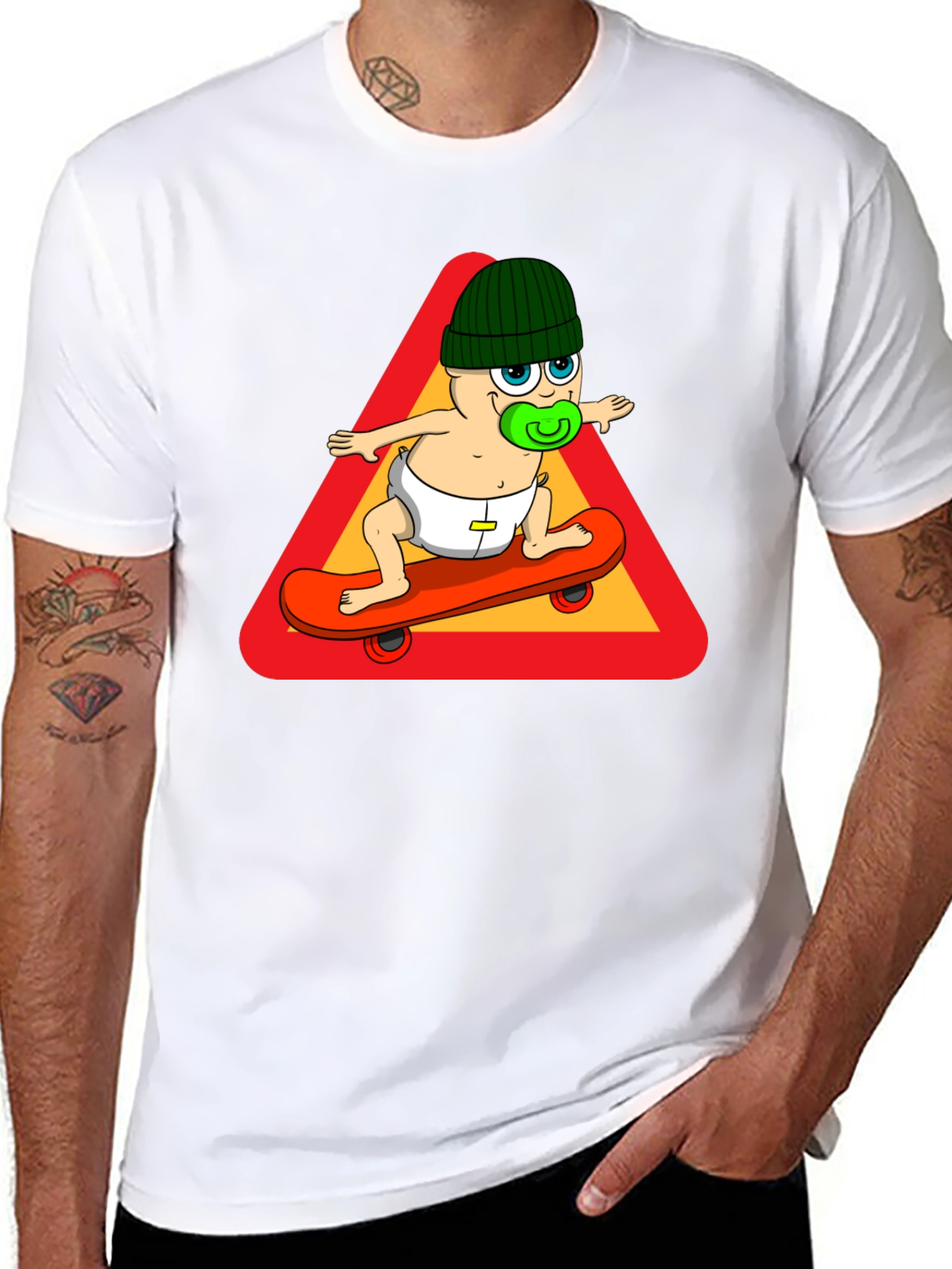 Baby on Skateboard T-Shirt - Black Cotton Tee
