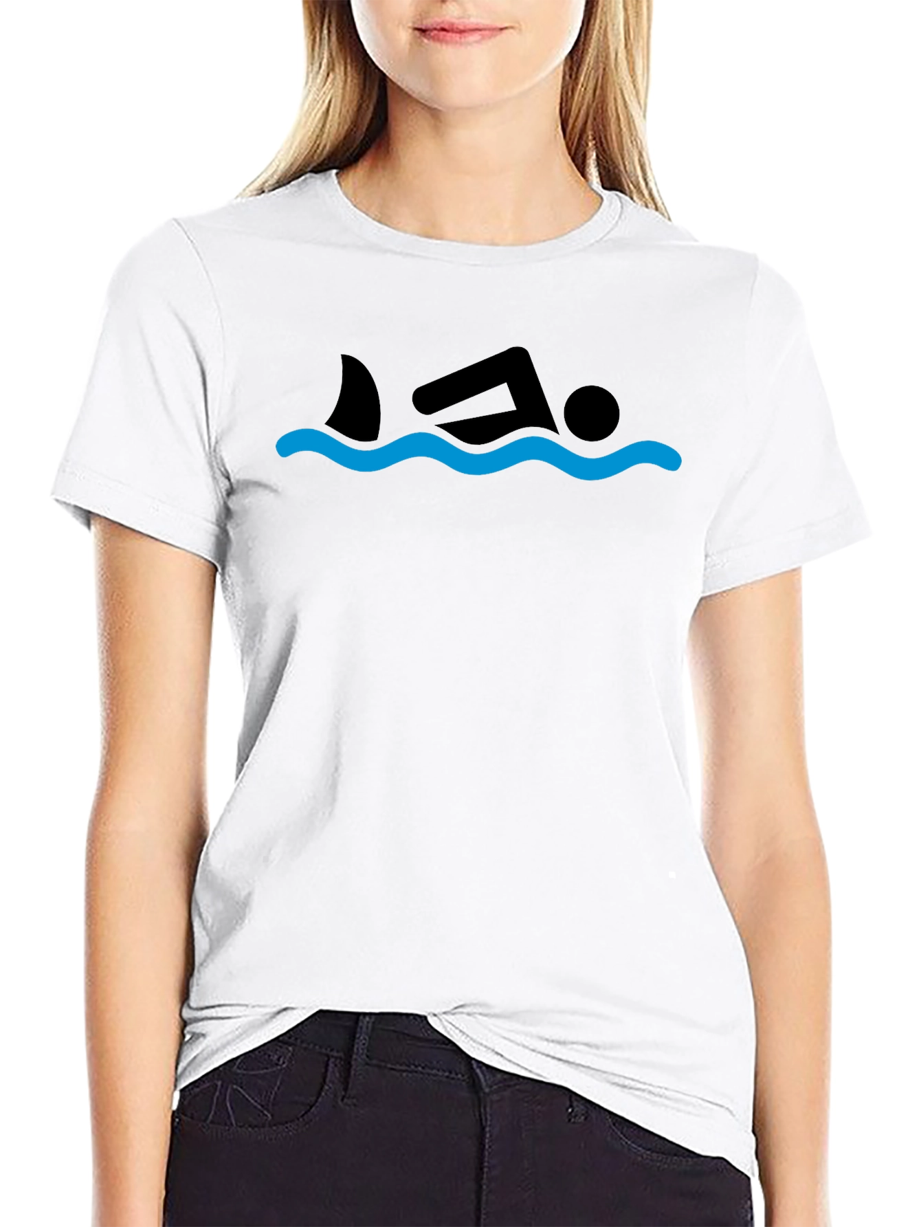 Shark Swimmer Graphic Tee - Black Cotton T-Shirt
