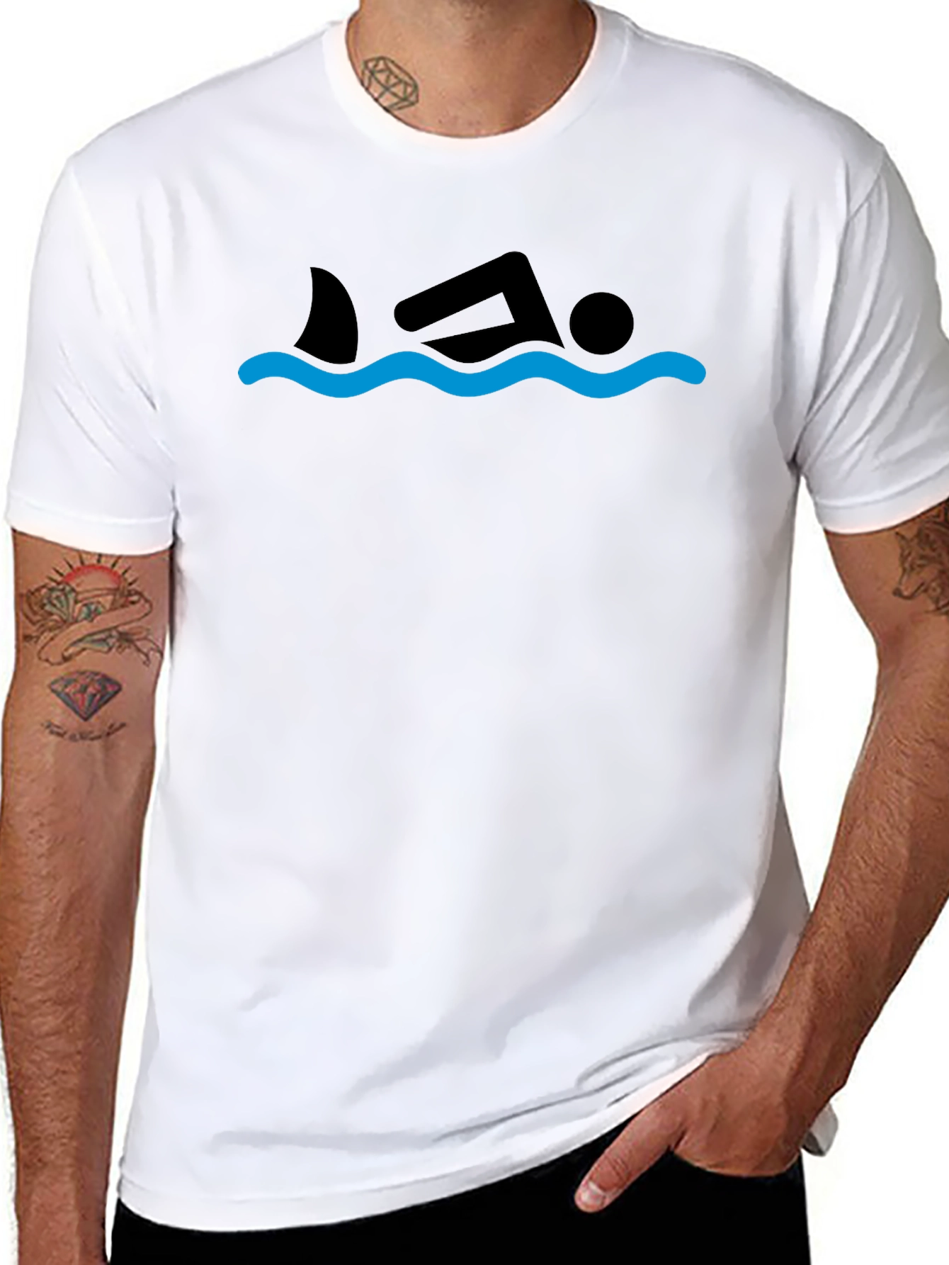 Shark Swimmer Graphic Tee - Black Cotton T-Shirt