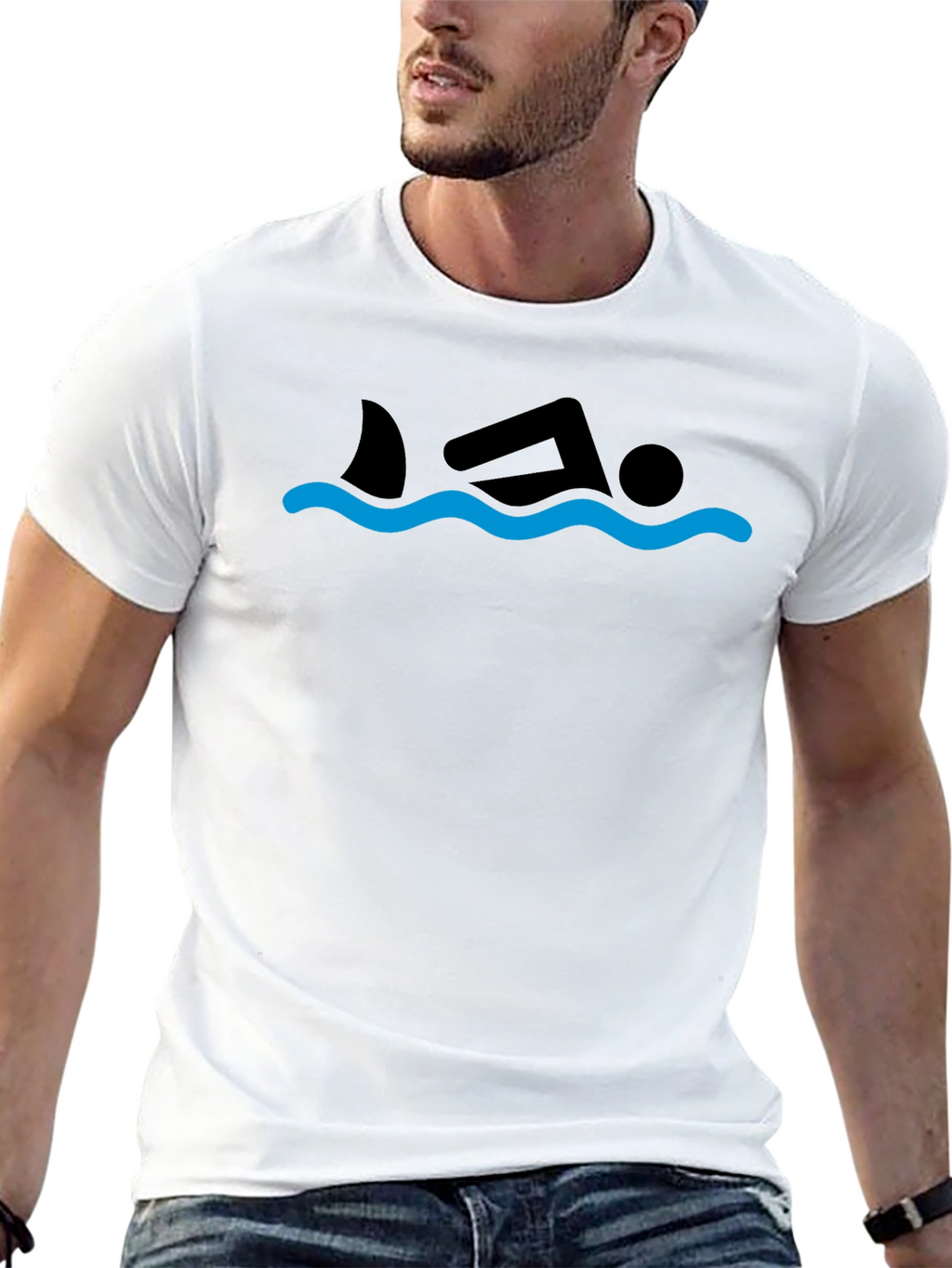 Shark Swimmer Graphic Tee - Black Cotton T-Shirt