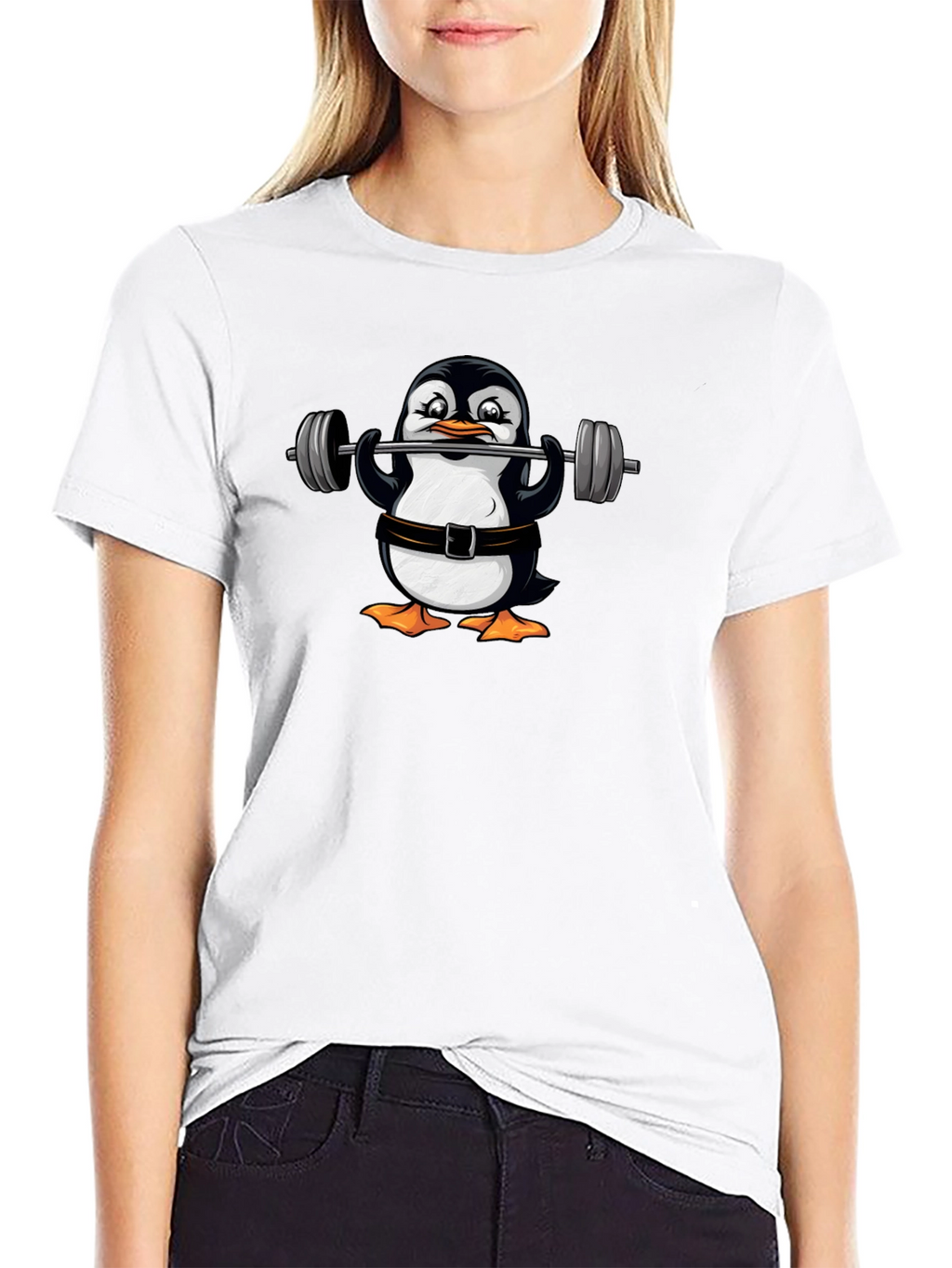 Penguin Lifting Weights Graphic T-Shirt