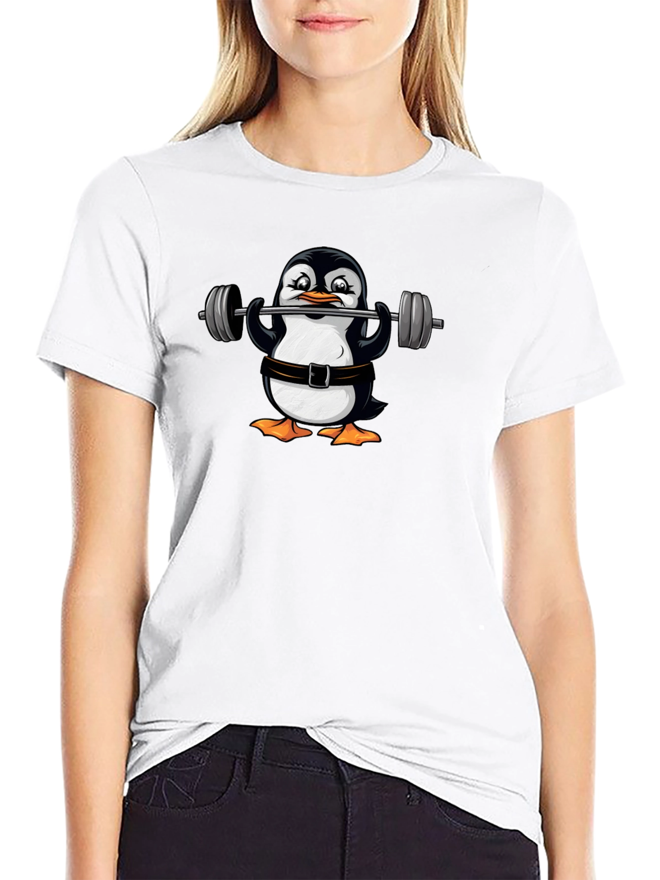 Penguin Lifting Weights Graphic T-Shirt