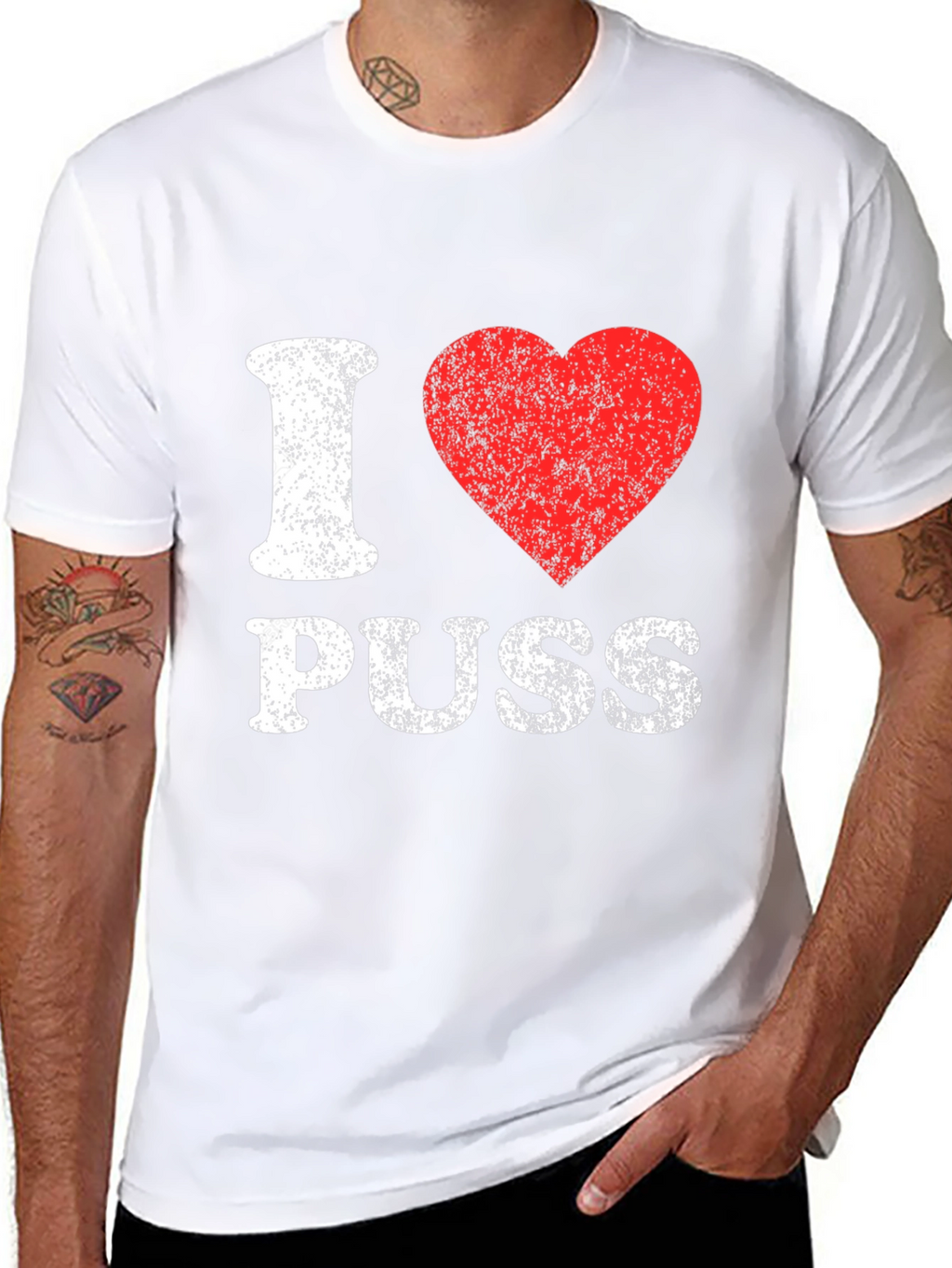 I Love Puss Graphic Tee - Black Cotton T-Shirt