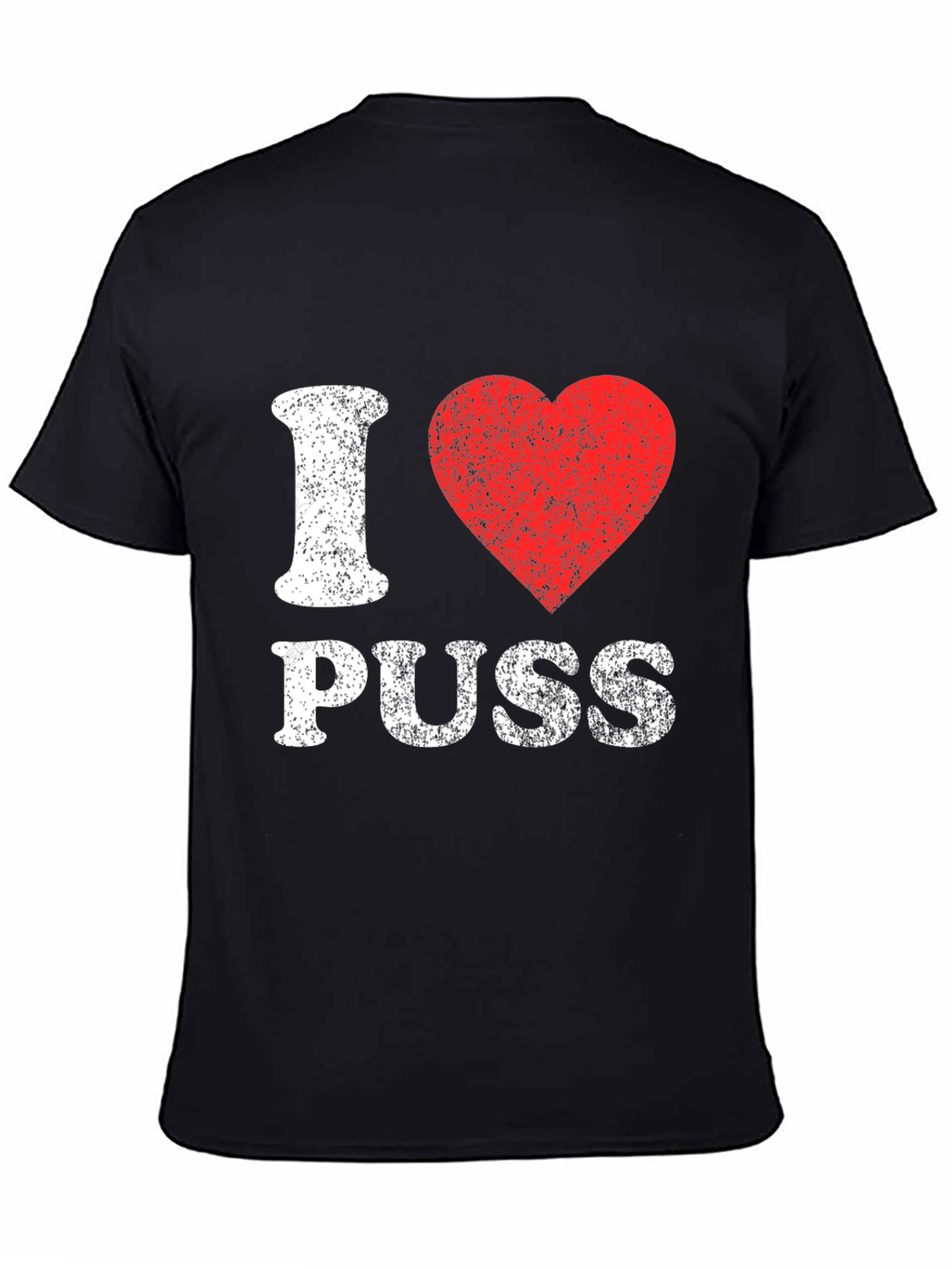 I Love Puss Graphic Tee - Black Cotton T-Shirt