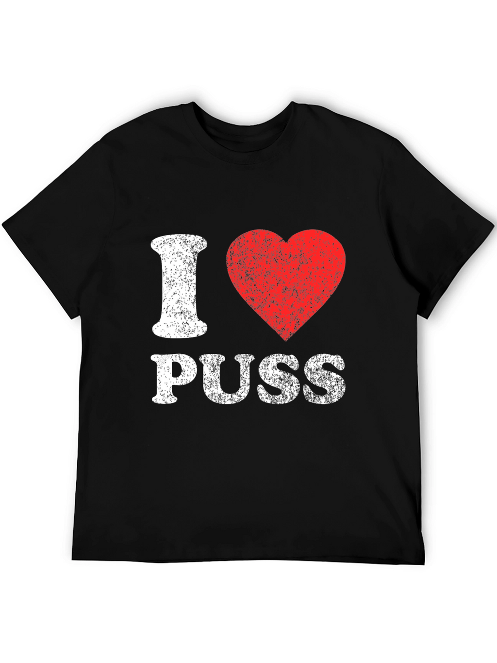 I Love Puss Graphic Tee - Black Cotton T-Shirt