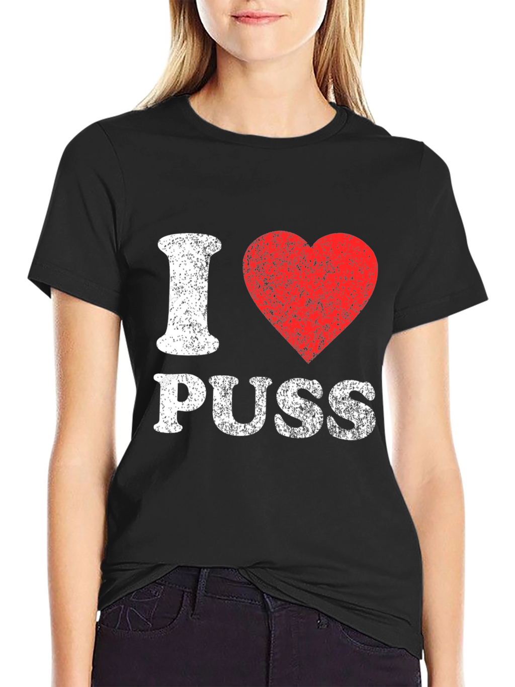 I Love Puss Graphic Tee - Black Cotton T-Shirt