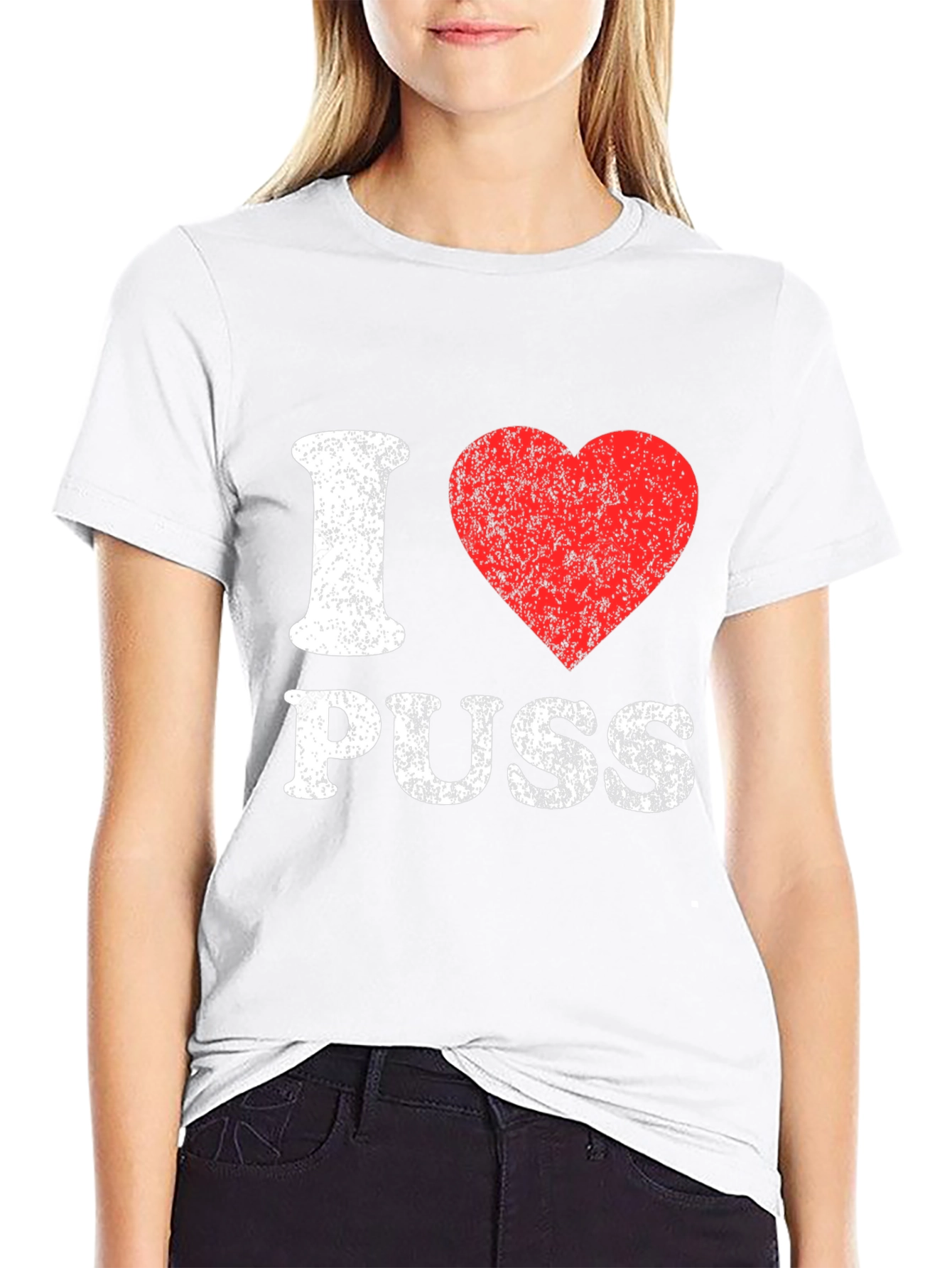 I Love Puss Graphic Tee - Black Cotton T-Shirt