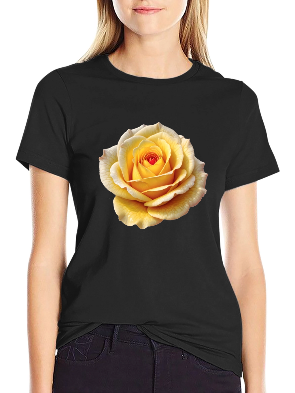 Yellow Rose Graphic Tee - Stylish Floral T-Shirt