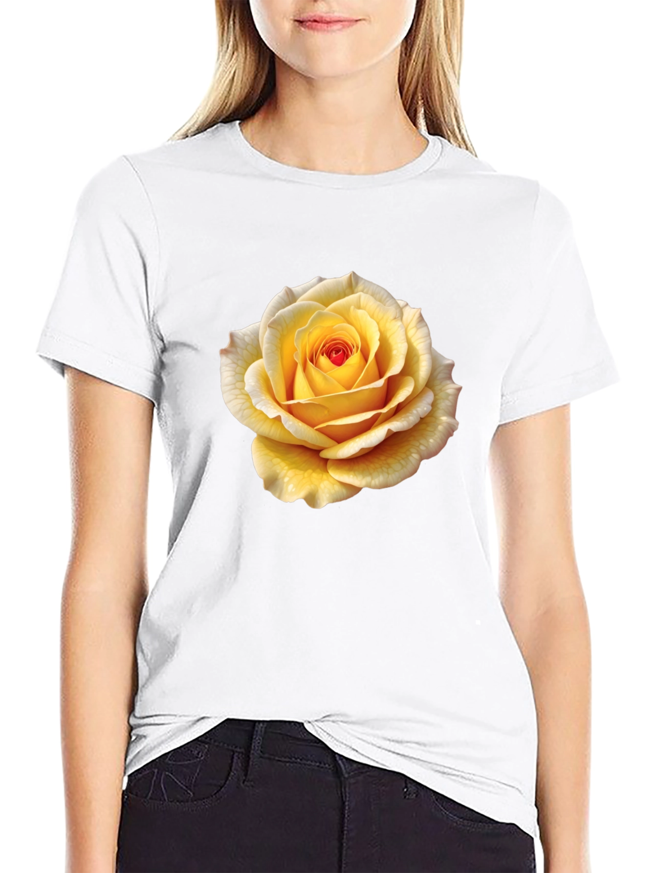 Yellow Rose Graphic Tee - Stylish Floral T-Shirt