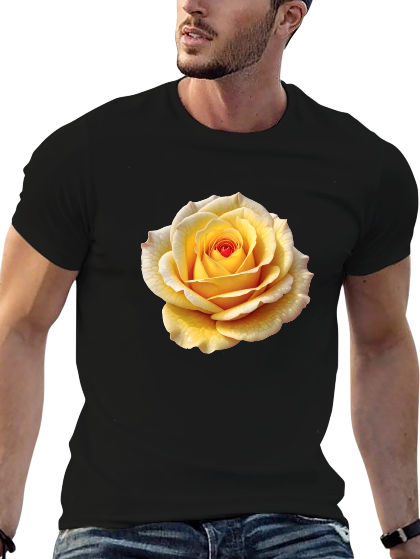 Yellow Rose Graphic Tee - Stylish Floral T-Shirt
