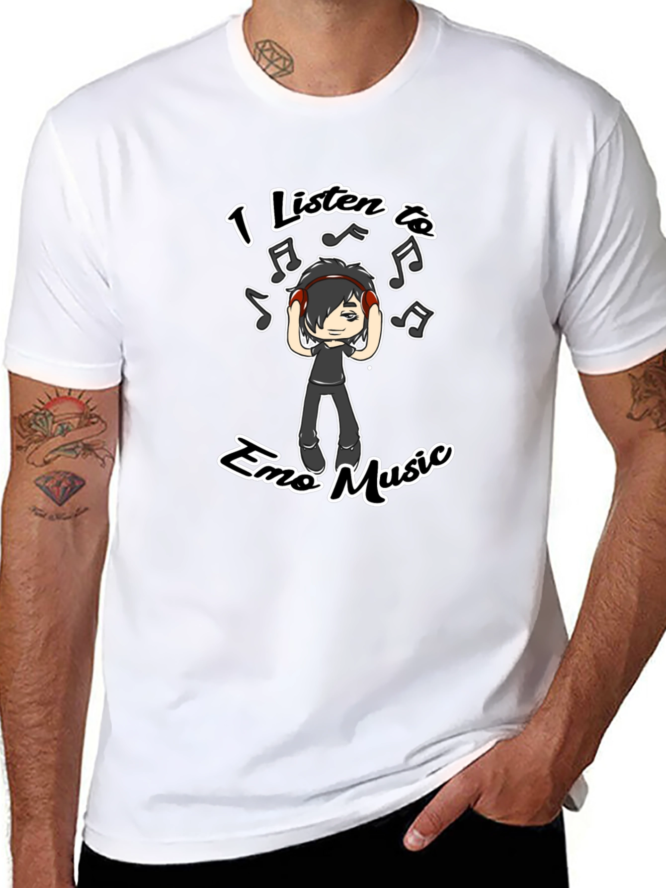Emo Music Graphic T-Shirt - Black Crew Neck Tee