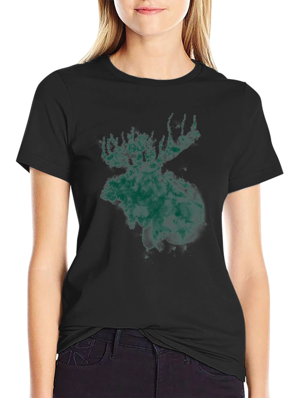 Green Moose Graphic Print Black T-Shirt